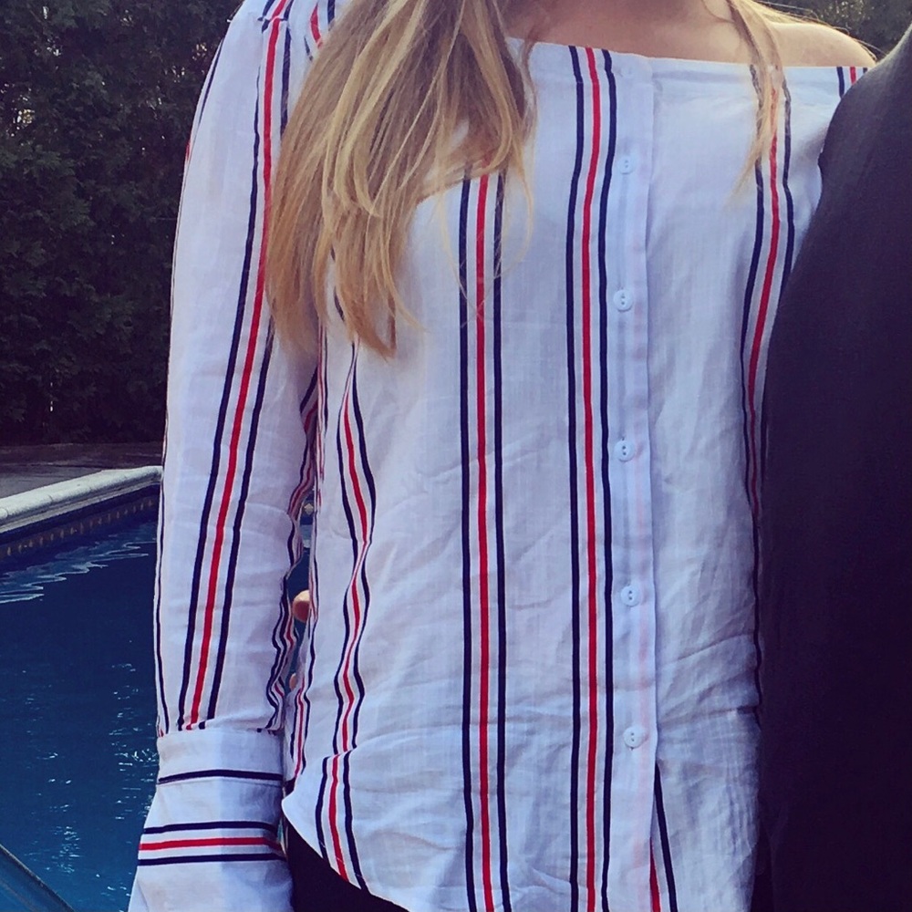 Super Cute Off The Shoulder Button Up